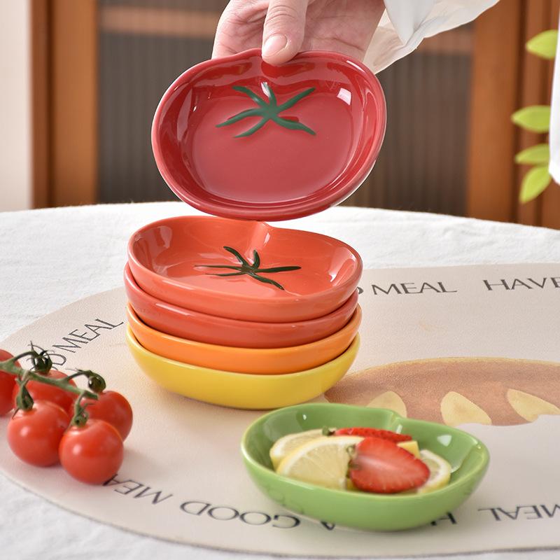 Cute Tomato Shaped Sauce Ceramic Dishes Seasoning Serving Dish Spice Snack Plates Fruit Sushi Bowl Kitchen Tableware Accessories