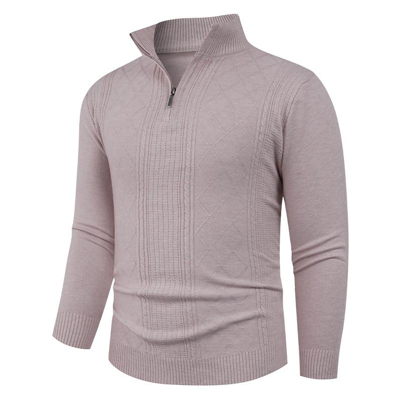 Men's Solid Color Long-sleeved Turtleneck Pullover Fashionable Semi-zipper Knit Top