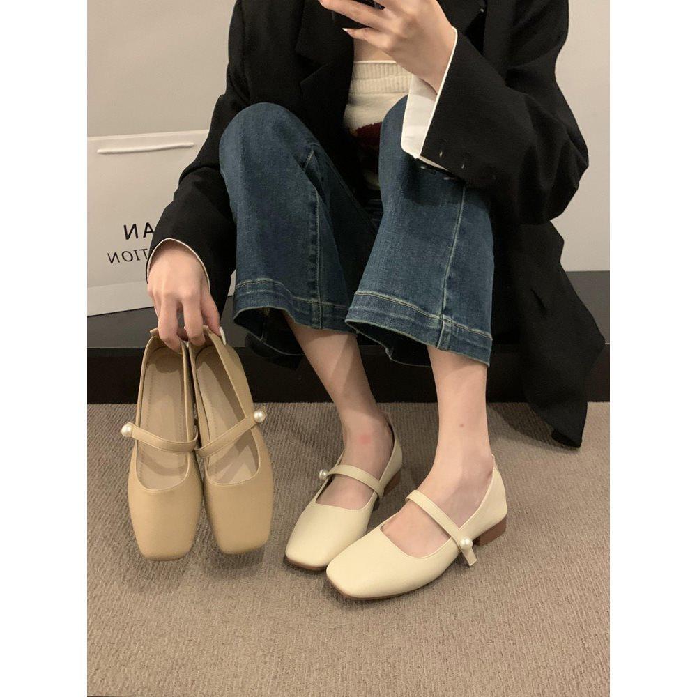 Soft-soled single shoes fairy fairy versatile French square head thick heel grandma shoe style with gentle wind shallow mouth evening shoes skirt