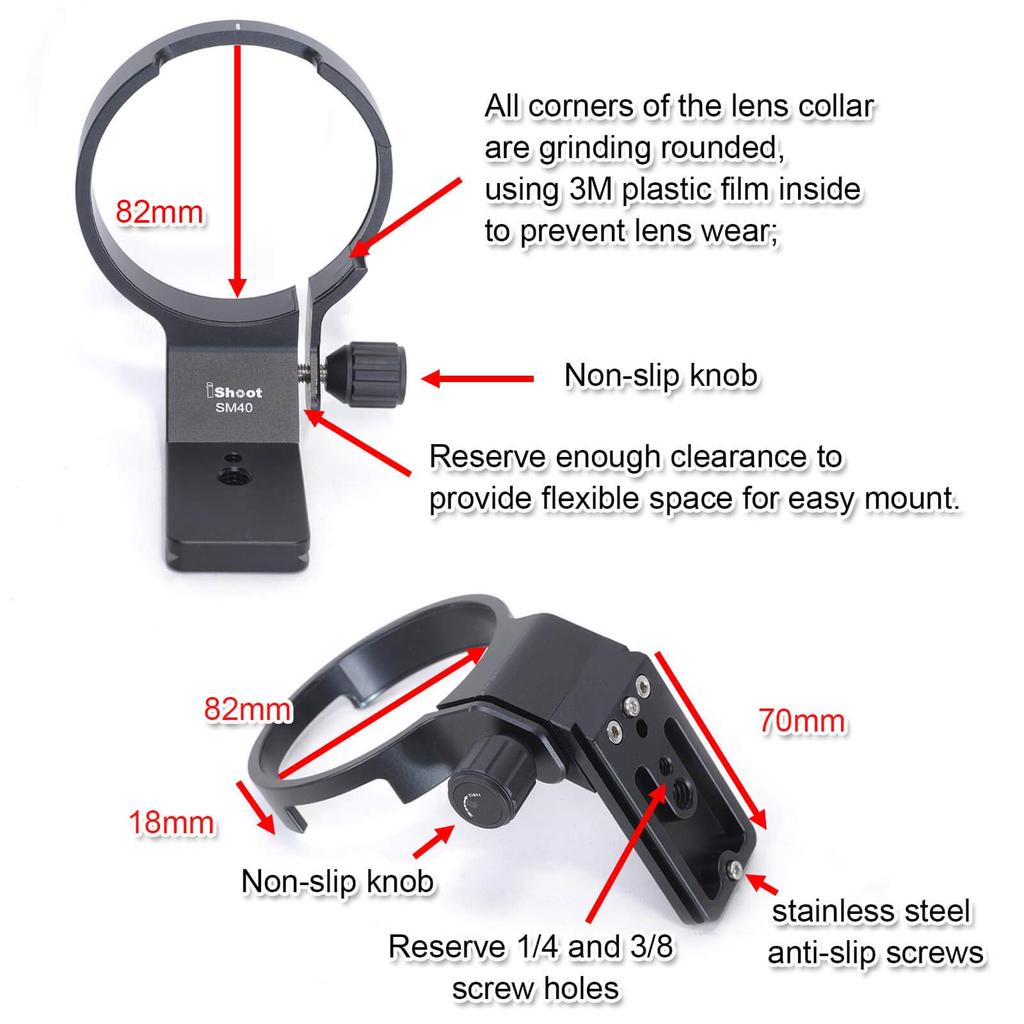 iShoot CNC Aviation Aluminum Lens Support Tripod Tripod Mount Specifically Designed for Sigma 40mm DG HSM Art with Type Quick Release Compatible with