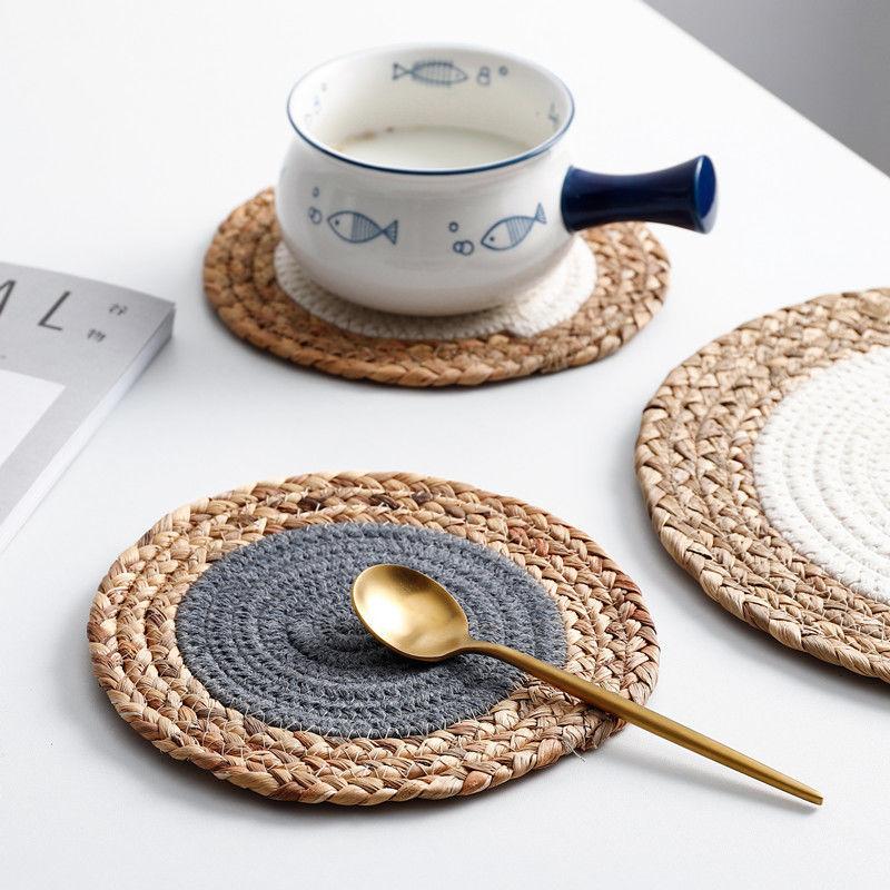 Japanese style table mat hand woven heat insulation mat household Western food mat hot pot mat tea cup mat dish mat bowl mat