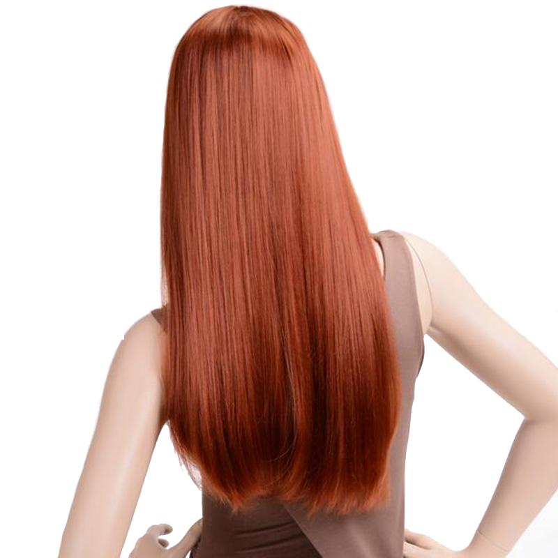 Long Straight Wigs Synthetic Orange Color Women's Wig 24 Inches Central Part Hair