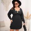Large-size Women's Fall and Winter New V-neck Knitted Sweater Dress Hand-knitted Flower Patterned Waist-length Dress