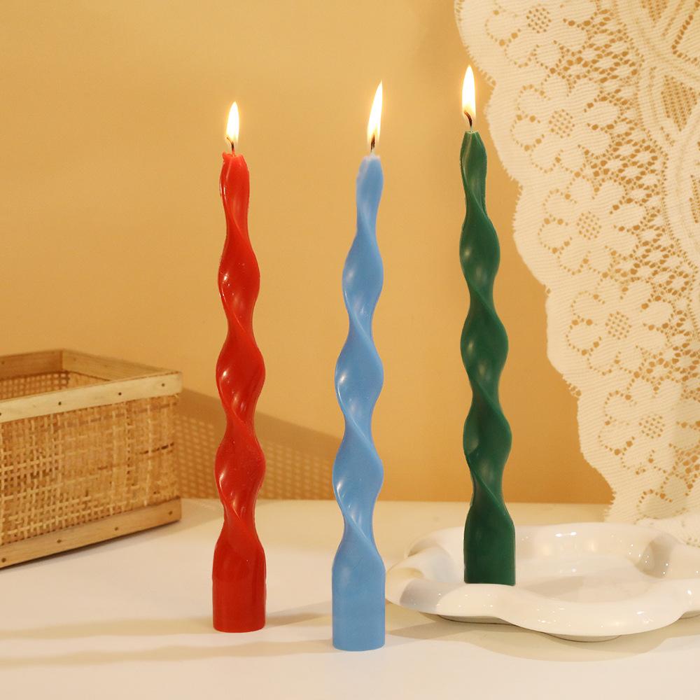 25cm Classic Colorful Threaded Long Rod Candle Household Creative Odorless Twisting Rod Wax