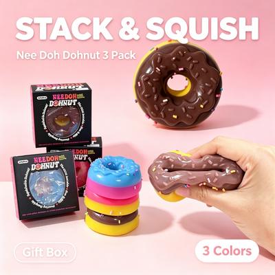 Needoh Dohnut Squishy Fidget Toy Soft Cute Tpr Donut Stress Relief Squeeze Anxiety Sensory Relief Non-Toxic Perfect Adult Gift