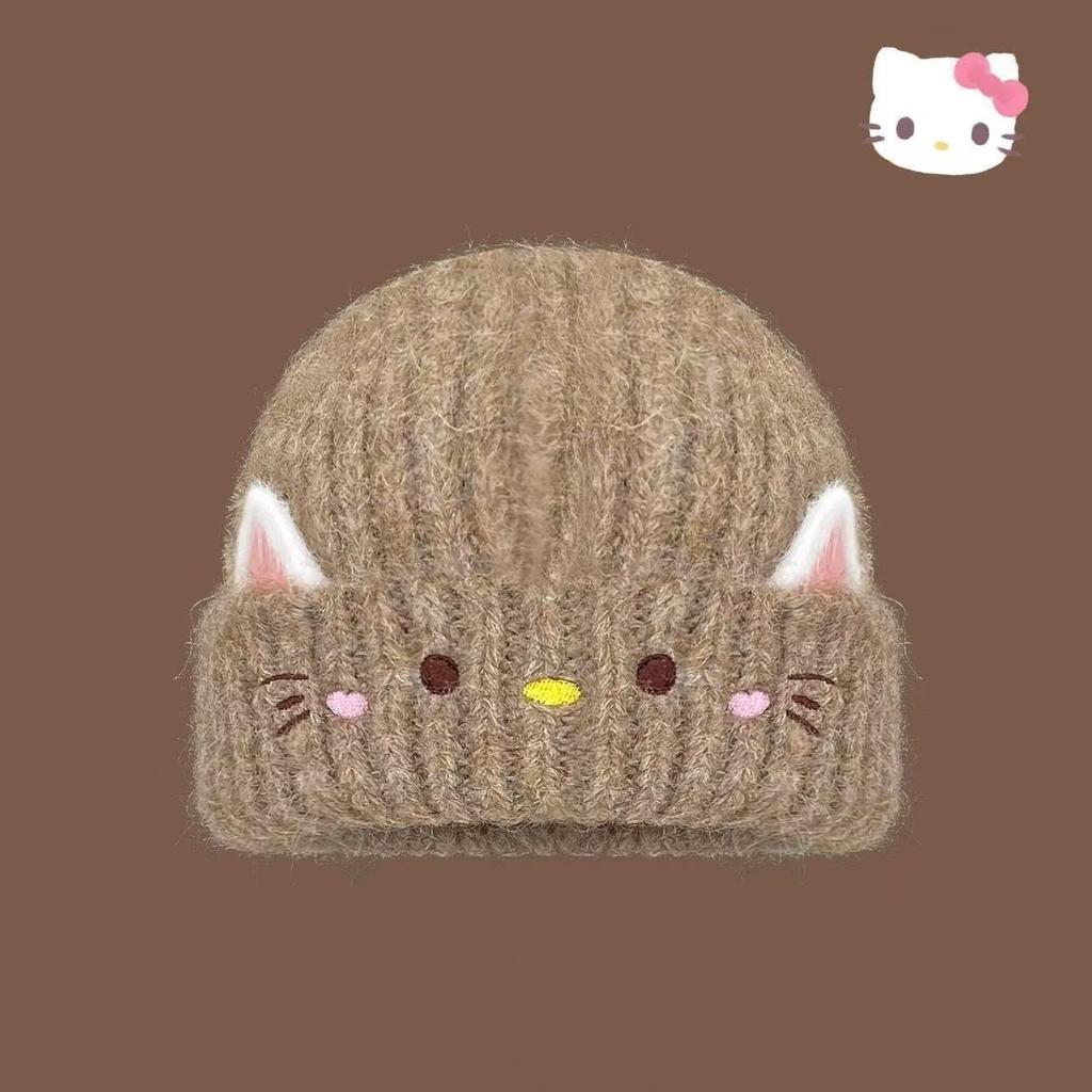 Winter warm women's knitted wool hat cute kitten versatile ear protection student fashion hat
