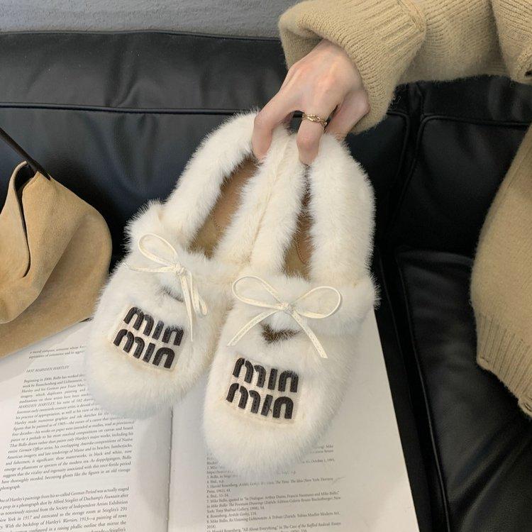 Inner height-increasing fluffy shoes female 2025 winter new outer wear high-end cotton shoes velvet warm fairy evening wind single shoes