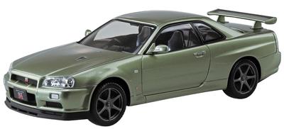Aoshima Bunka Kyozai Scale Rakupla Snap Kit Nissan R34 Skyline Nurburgring Millennium Jade Plastic Model Kit 1/32 No.12-MJ GT-R Pre-Colored