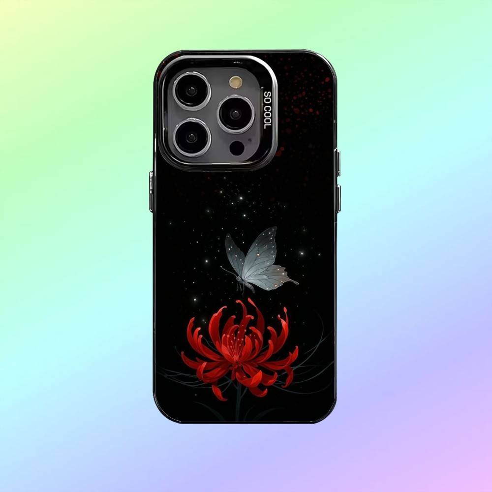 Rote Spinnenlilie Blume Handyhülle   Für iPhone17,16,15,14,13,12,11 Plus,Pro Max Schwarz Candy Matt Stoßfeste Hülle