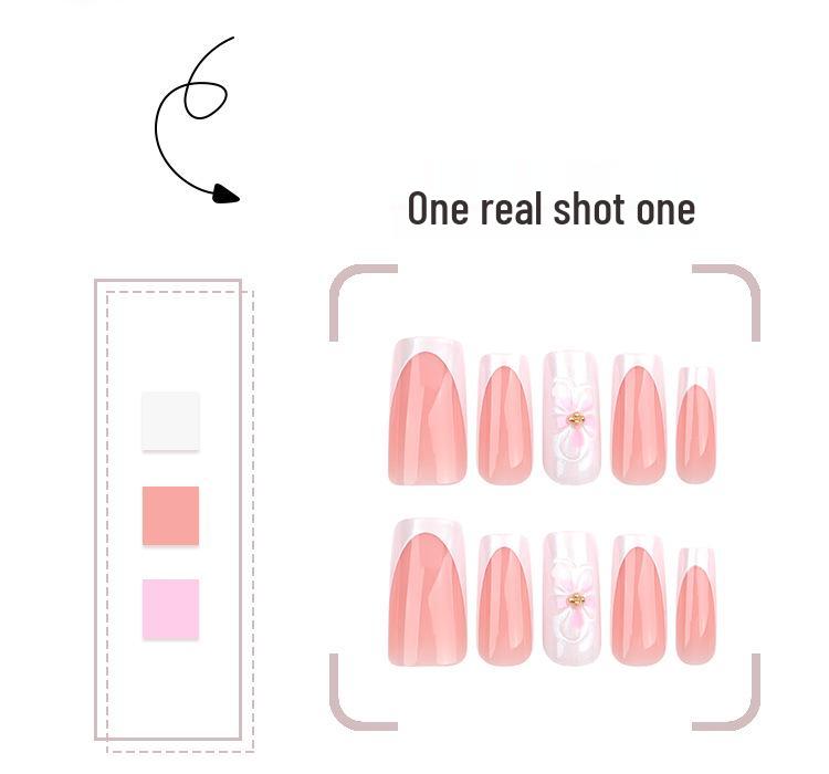 French White 3D Flower Medium-Long Square Wearable Nail Tips