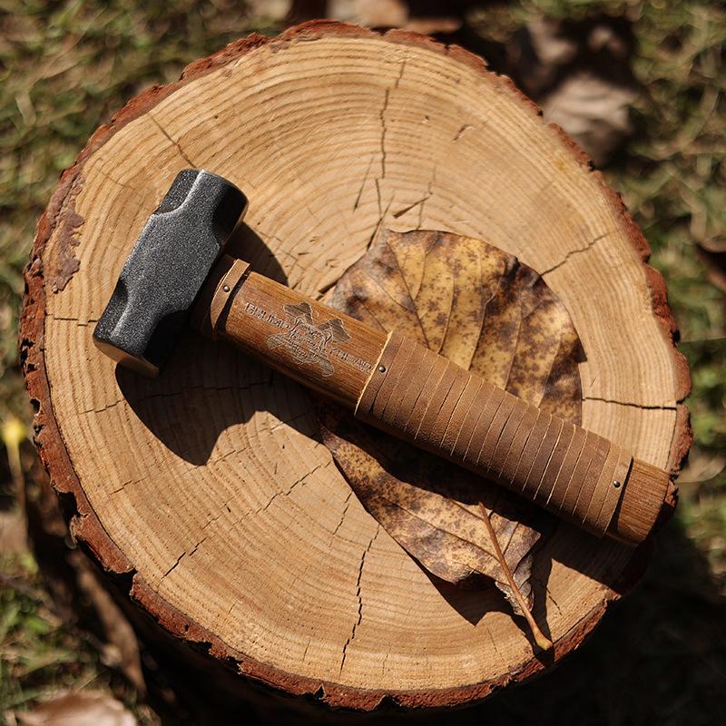G&B Grumpy Bear Cowhide Handle Camping Hammer - Durable Forged Ground Nail Tool for Outdoor Craftsmanship