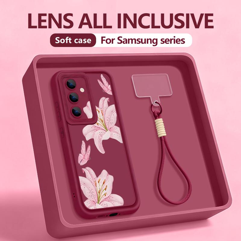 Handgelenk-Lanyard-Hülle für Samsung Galaxy S26 S24 S25 Ultra S23 S25 FE A57 A17 A37 A56 A16 A55 A54 A15 A25 A54 Lotus-Druck TPU-Hülle
