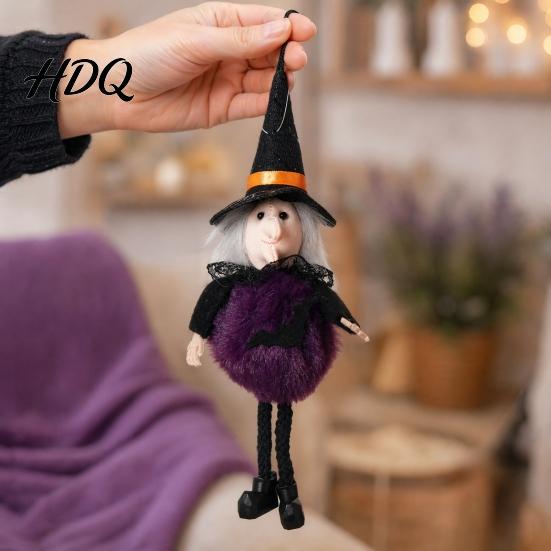Halloween Holiday Decoration Plush Pom Hanging Decoration Pumpkin/Ghost/Black Cat/Witch Doll Witch Ornament