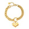 Statement Heart Pendant Bracelet Stainless Steel Gold color Zircon Fashion Metal Texture Bracelet Accessories 2023