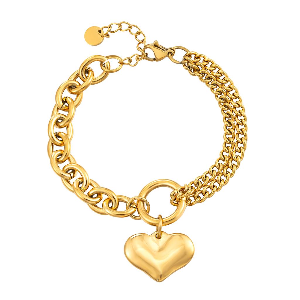 Statement Heart Pendant Bracelet Stainless Steel Gold color Zircon Fashion Metal Texture Bracelet Accessories 2023
