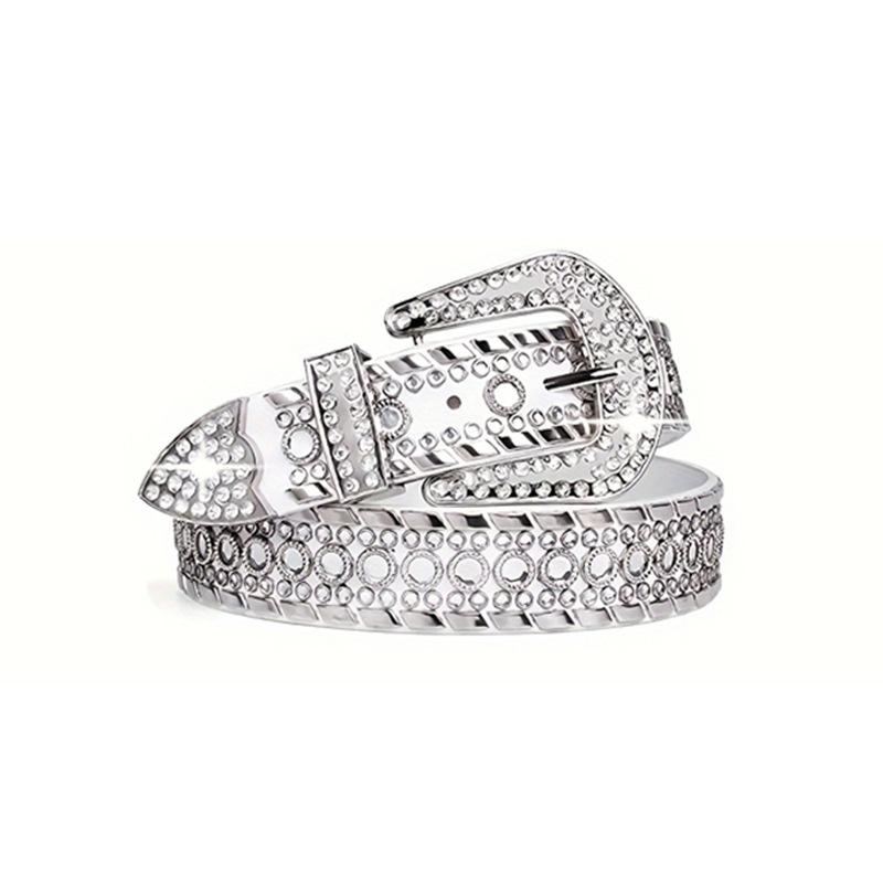 

New Japanese and Korean diamond belt, European and American style punk diamond-encrusted trendy rhinestone belt, hip-hop belt locomotive style 120cm*3.8cm белый