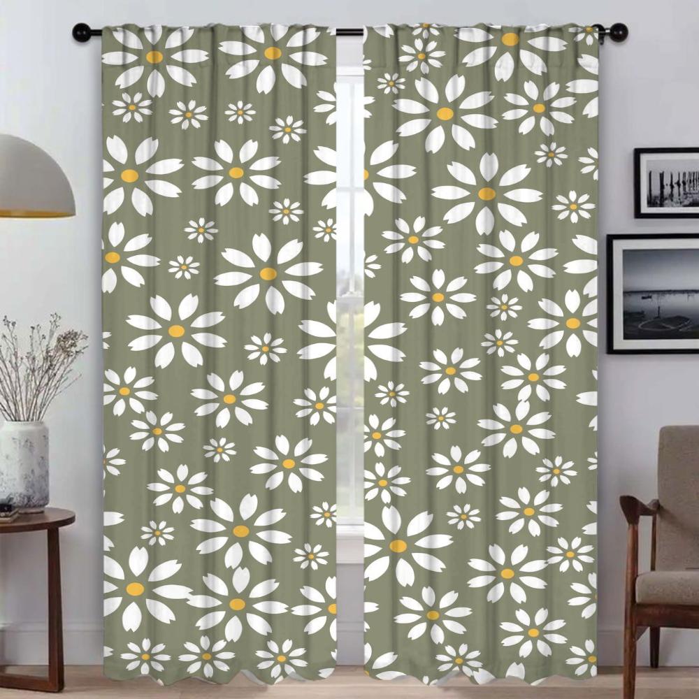 Flower Tulle for Bedroom Modern Living Room Curtains 2 Pieces Partition Halloween Decoration Blackout Curtain Shades Kitchen