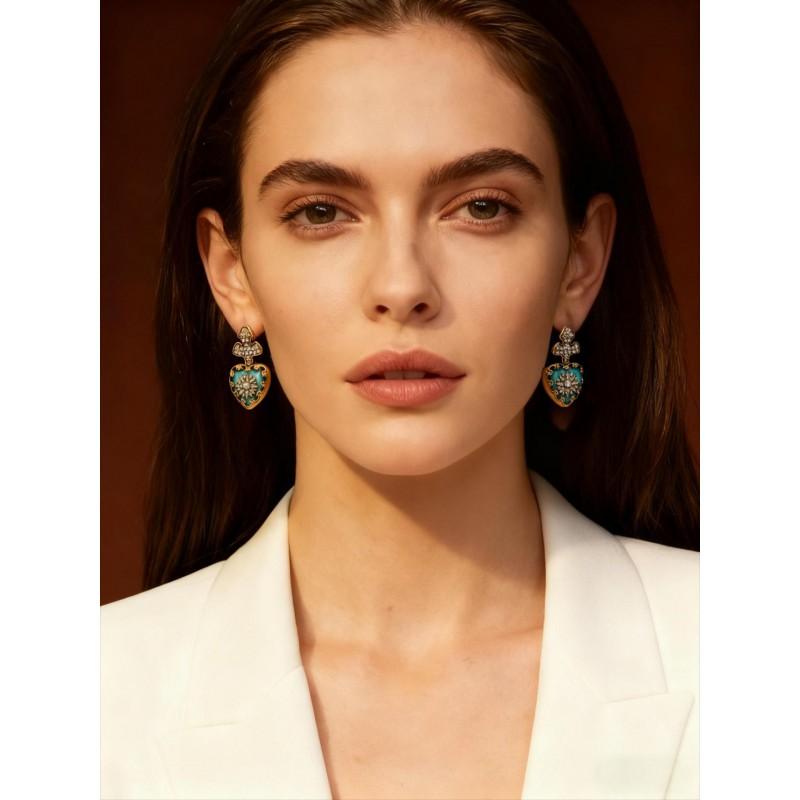 Independent Cross Border New Vintage Natural Stone Heavy Industry Hollow Heart Earrings Light Luxury High End Necklace