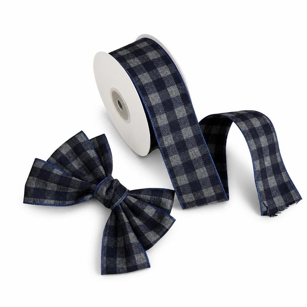 40MM Width Plaid Grid Ribbons Plaid Grid Printed Gift Wrapping Ribbons Christmas Decor
