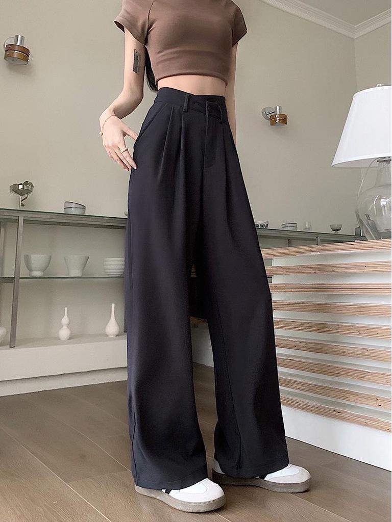 2026 Women's High-Waist Wide-Leg Pants: Slimming, Casual Straight-Leg with Draped Design for Summer