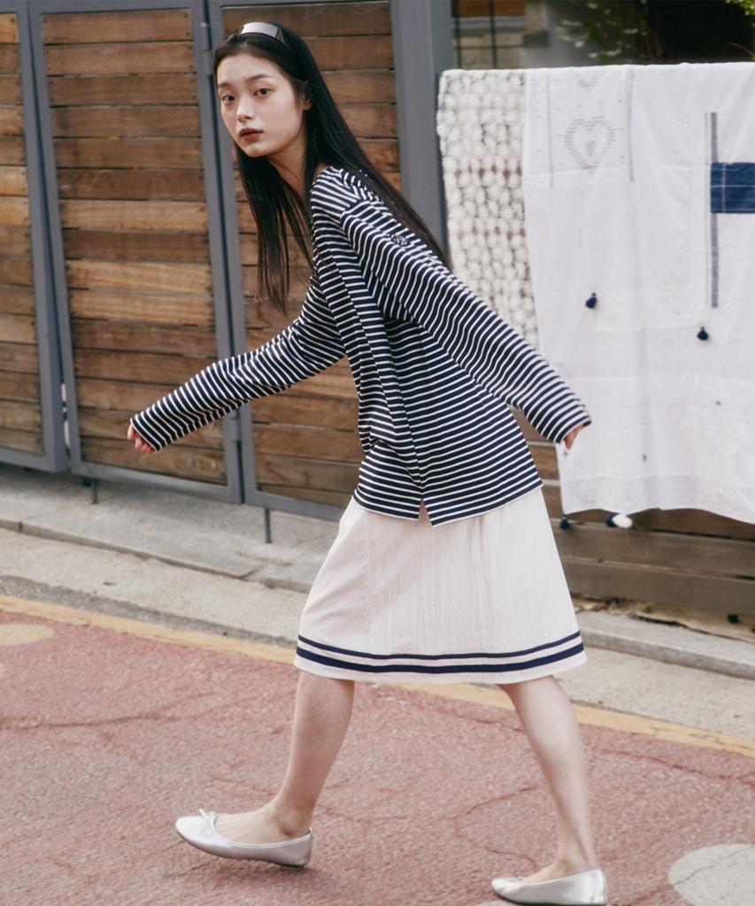 Priter Marine Stripe Mid-Skirt White_F252Sk05
