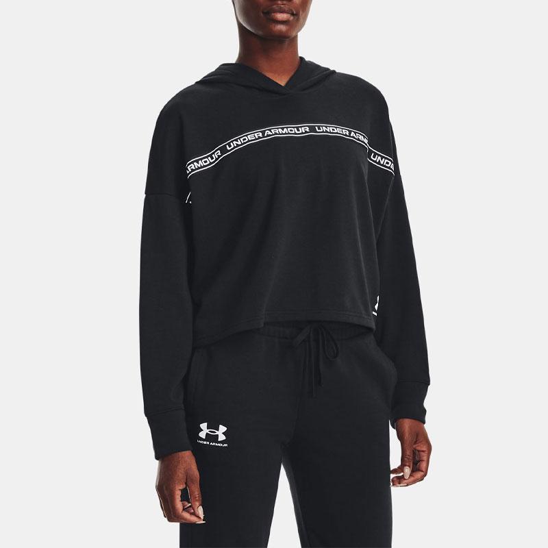 Under Armour Rival Letter Print Hooded Pullover Long Sleeve Sweatshirt Women sweatshirt Black 1378986-002