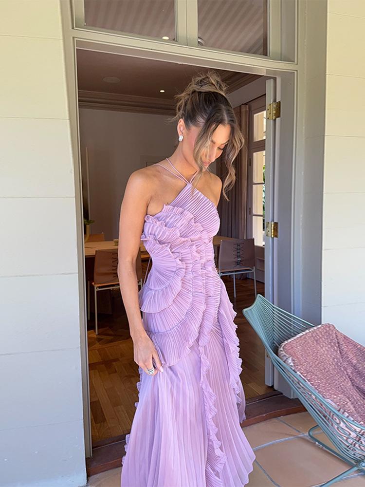 Spring 2026 European & American Sleeveless Women's High-waisted Halter Neck Long Dress