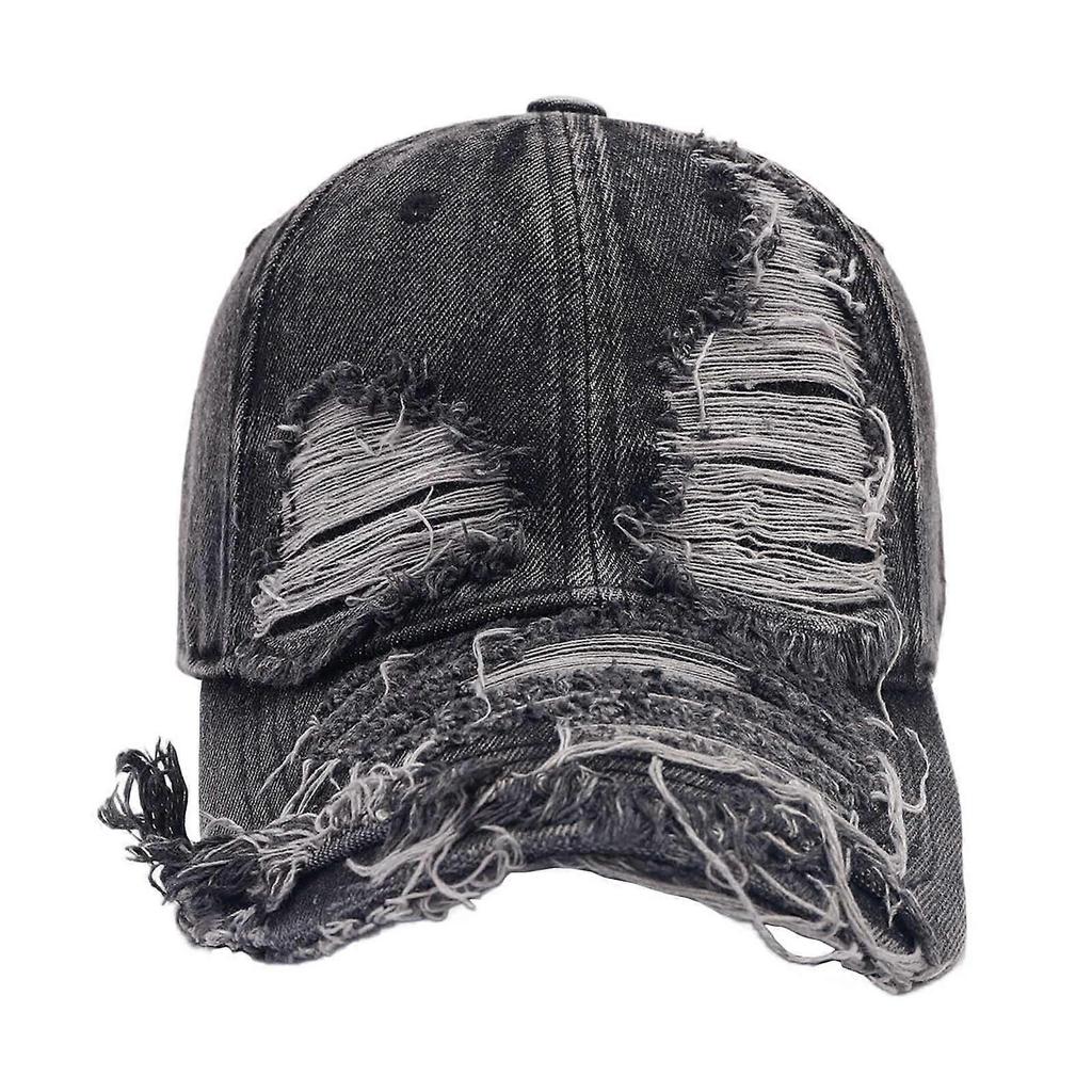 Popular WashedFabric Baseball Hat Distress Baseball Hat Women Beach Hat Photowear Sun Hat Outdoor Sport Camping Hat Black