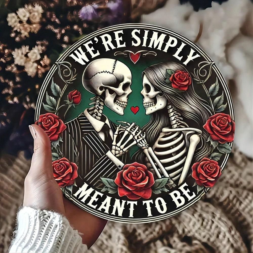 Skeleton Couple Metal Sign 8x8 Inch Rustproof Wall Art for Home Kitchen Garage Decor