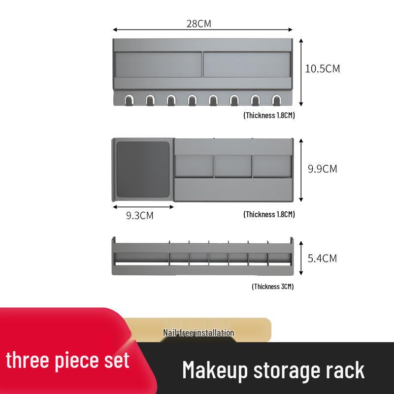 Wandmontierter Badezimmerspiegelschrank mit bohrfreier Aufbewahrung für Kosmetika und Toilettenartikel