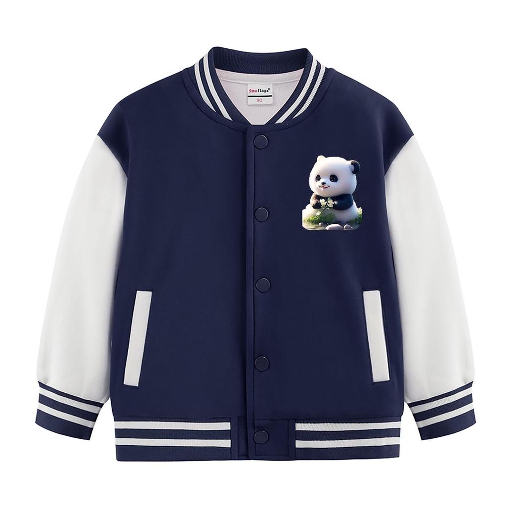 Kids' Spring and Autumn Baseball Jackets - Fashionable Panda Design for Boys and Girls