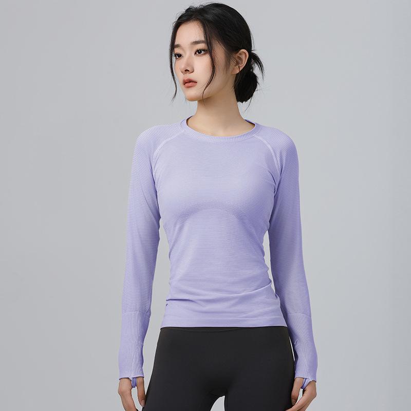 2025 Slimming High Elastic Yoga Top - Straight Shoulder, Long Sleeve, Perfect for Autumn/Winter Running & Sports
