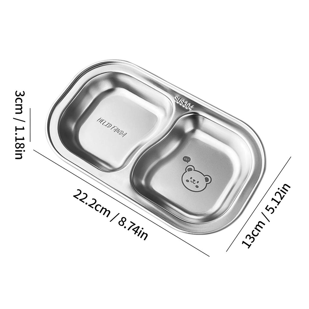 Snack Dessert Plate 304 Stainless Steel Dinner Plate Kid Divided Dinnerware 2 Compartment Sauce Plate Kitchen Tableware