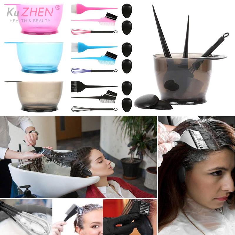 4/6Pcs Hair Dye Color Brush Bowl Set With Ear Caps Dye Mixer Hair Tint Dying Coloring Applicator Hairdressing Styling Accessorie