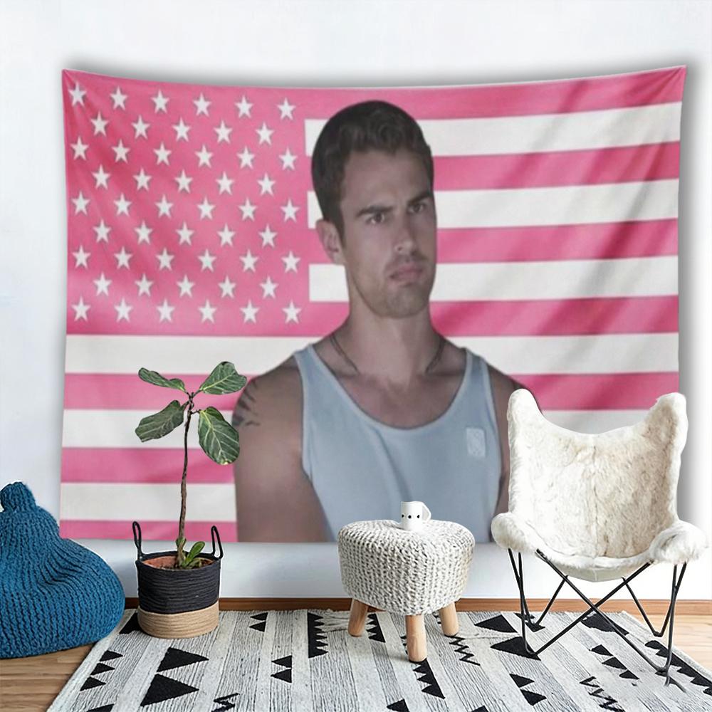 

Theo James Pink American Flag Tapestry Funny Wall Hanging for College Dorm Bedroom Living Room Decor 74x94cm(29x37in)