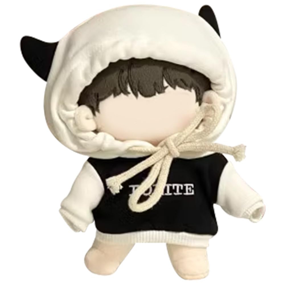 

YUYAKESHI Cotton Doll Clothes, Doll Clothes, Change of Clothes for 10-15cm Plush Toys, Loose Fit Hooded Doll Outfit, Cute Outerwear with Cow Horns