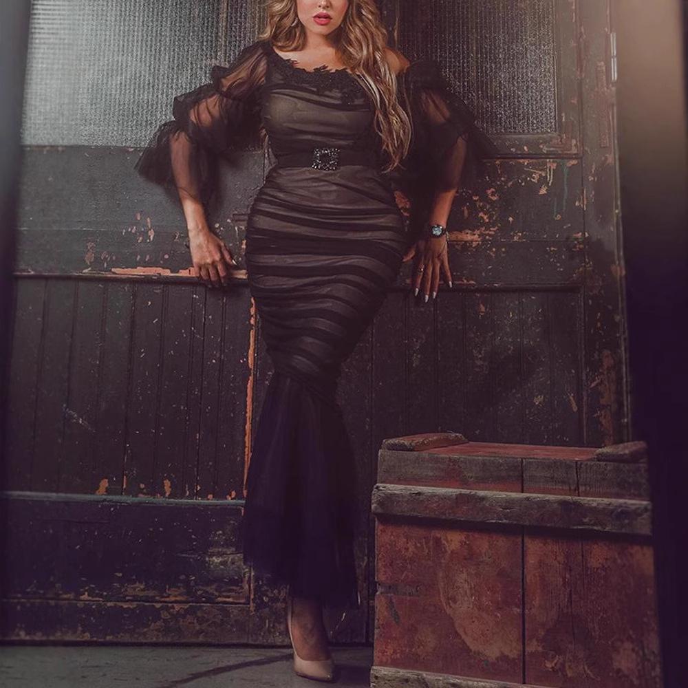 Elegant European & American Slimming Women's Mesh Lace Evening Dress