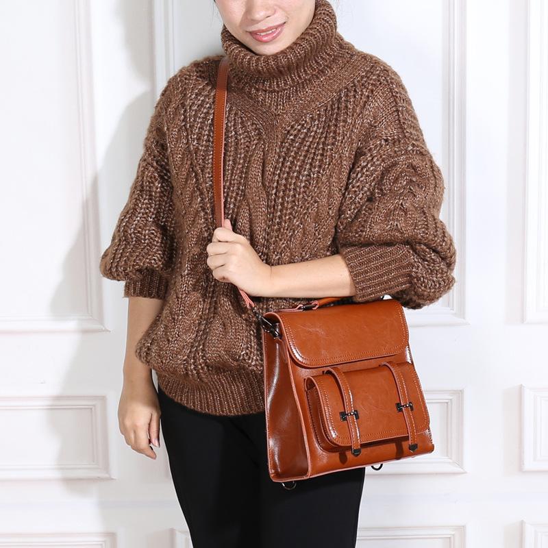 Women Backpack Cross Body Laptop Bag Daypack Genuine Leather Travel Book School Female Cowhide Shoulder Messenger Bags
