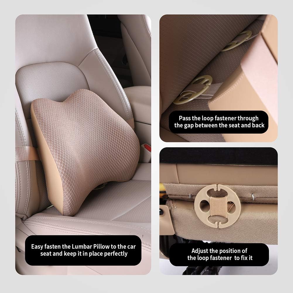 Memory Foam Lumbar Support Pillow for Cars - Car Seat Back Support(Beige)