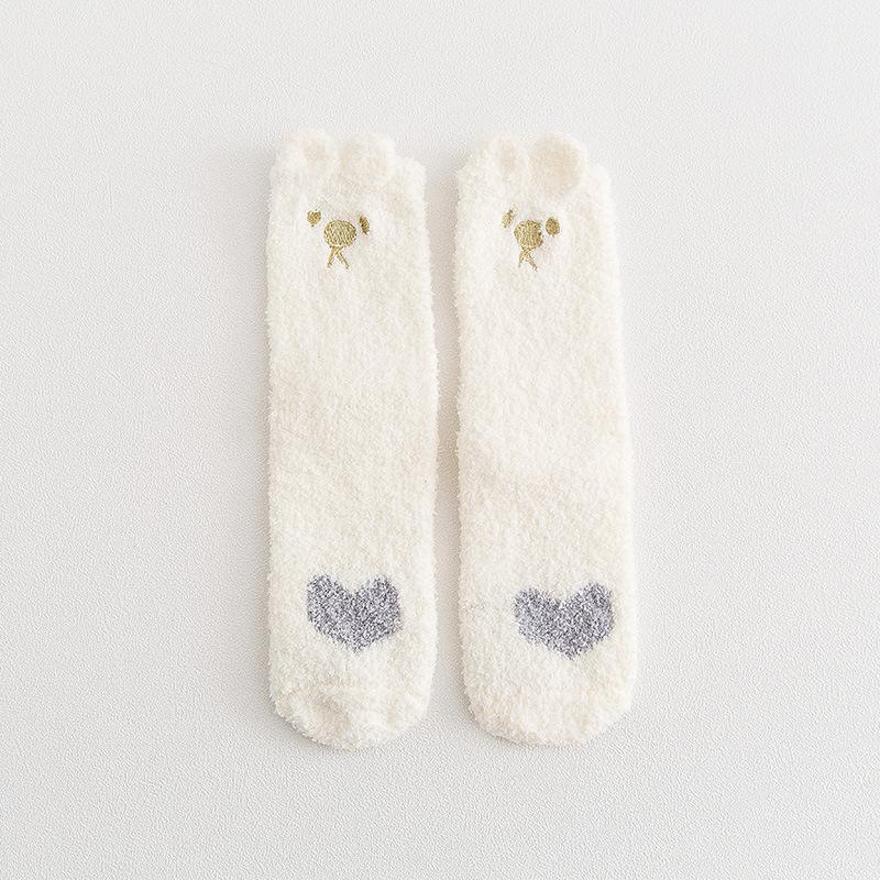 Winter half-length velour mid-calf women's socks coral velour socks casual colour-blocked thickened warm floor socks adult terry socks