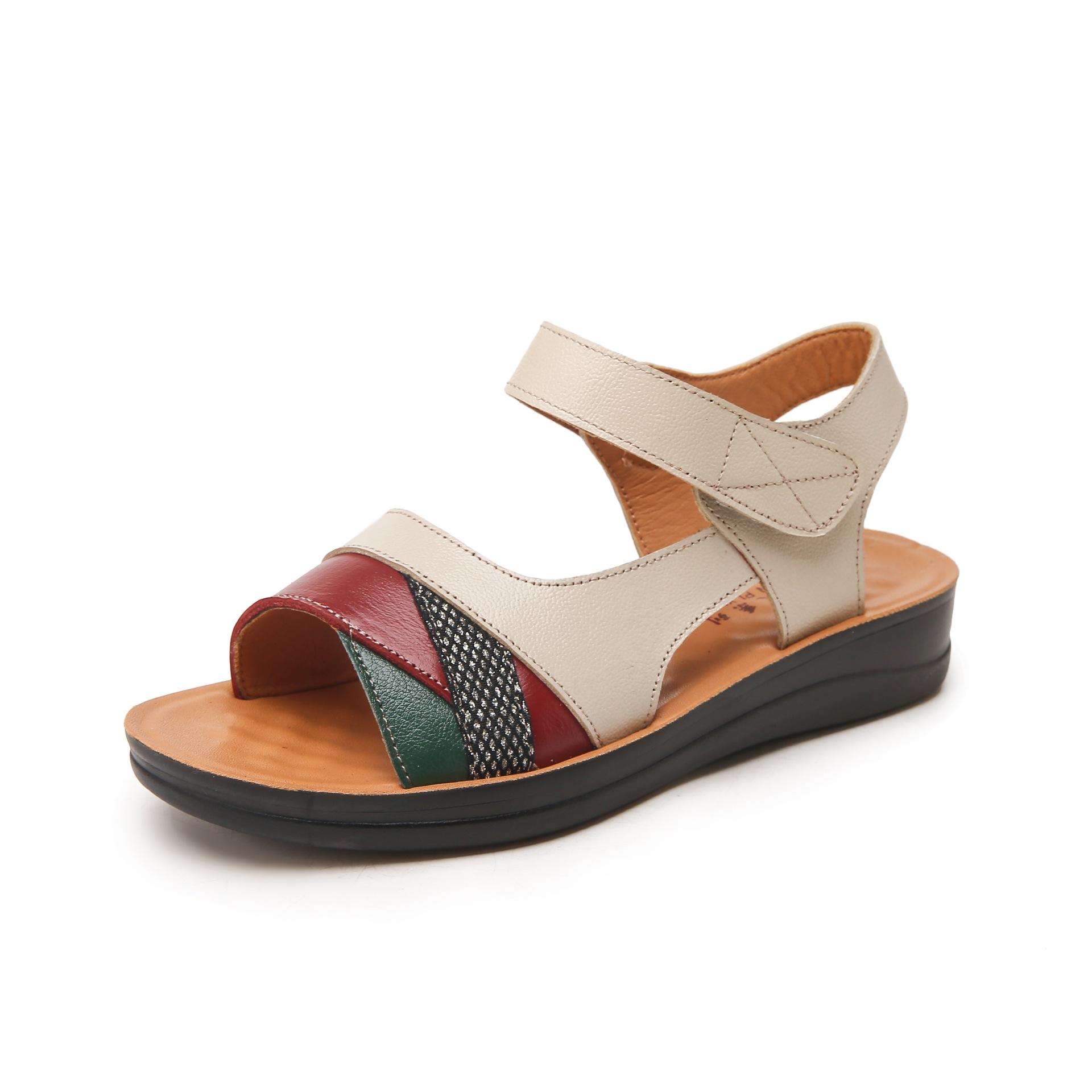 

Обувь для мам сандалии первый слой коровьей кожи мягкая подошва женские удобные для среднего возраста и пожилых людей плоская подошва нескользящая пожилая бабушка летние co 42 бежевый