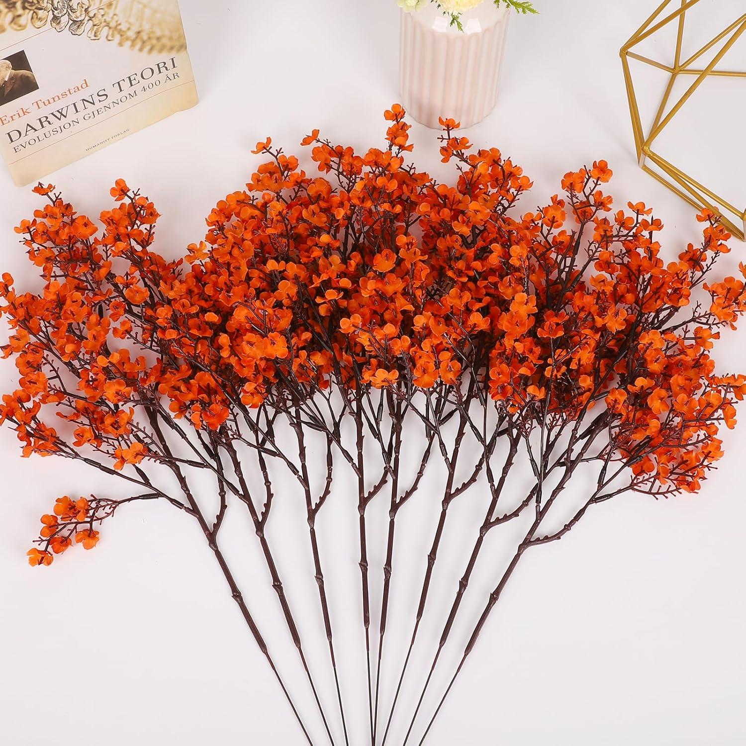 

8 pcs Autumn Artificial Flower Set Baby Breathable Realistic Orange Plants Silk Flowers Home Office Wedding Table Decoration