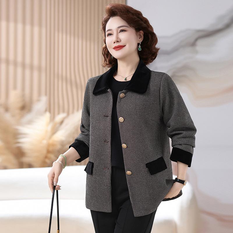 

Spring & Autumn Color-Block Lapel Cardigan for Middle-Aged Women 5XL (145-155 jin) чорний
