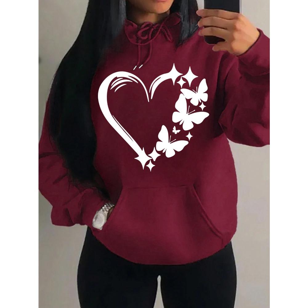 Combination Of Love And Butterfly  Pattern Hoody Women Hip Hop Street Hoodies Trendy Pocket Clothes Vintage Multicolor Hoodie