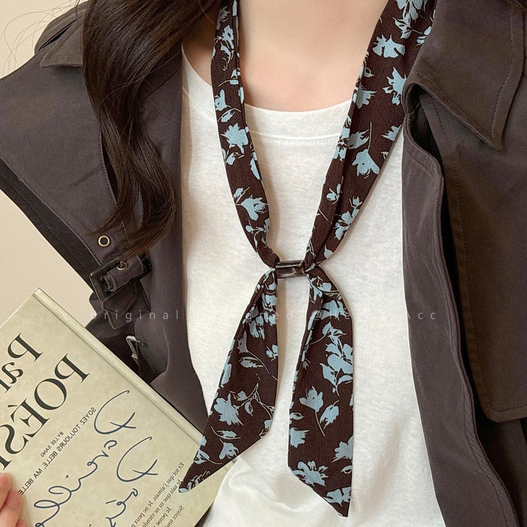 Retro plaid silk scarf women's cashew nut beaded pullable niche neck scarf accessories new design neck accessories