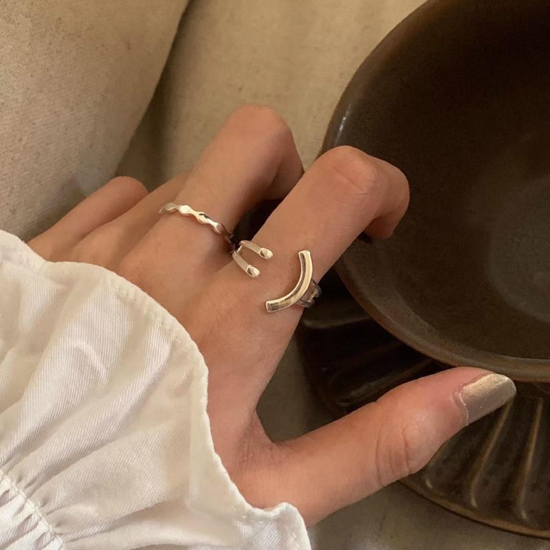 Smiley Korean Stylish Face Wave Ring For Women Adjustable Copper Fashion Jewelry