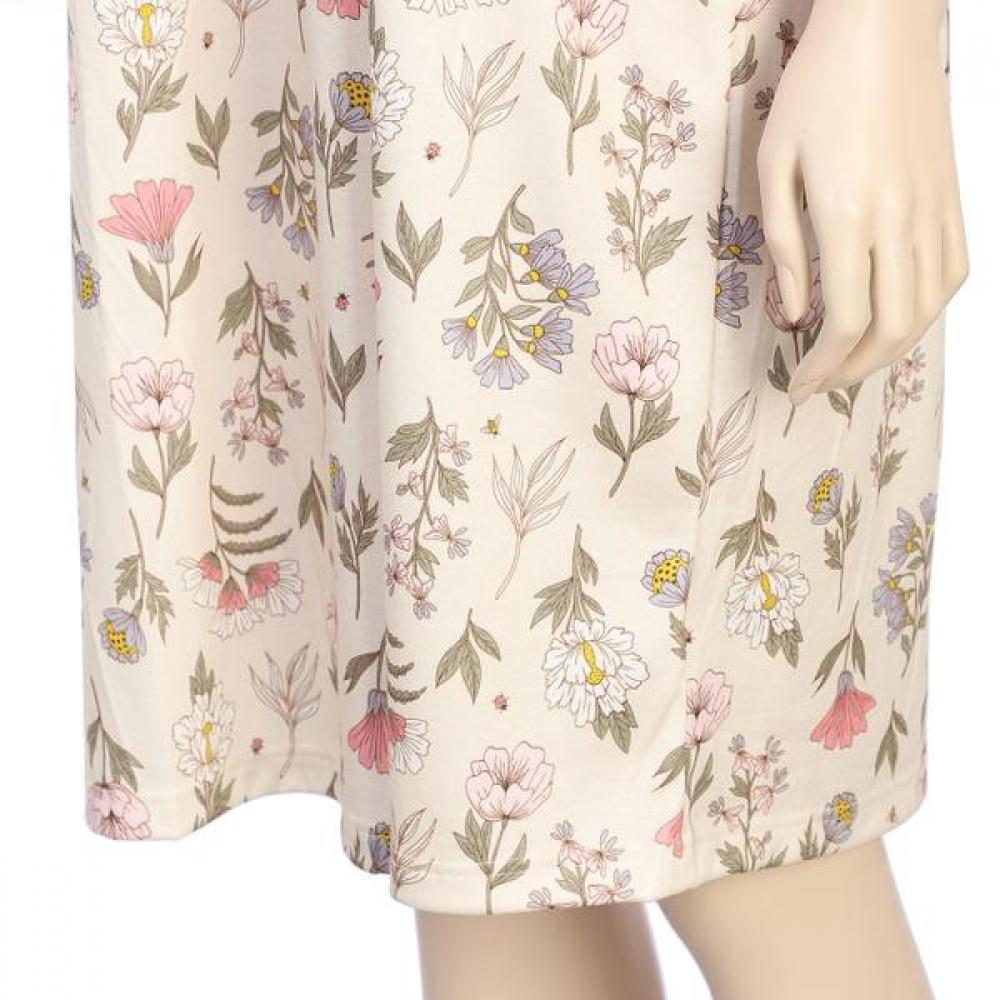 Beige Flower Cool Cotton Modal Short Sleeve Easy Dress  Ggw1033l 