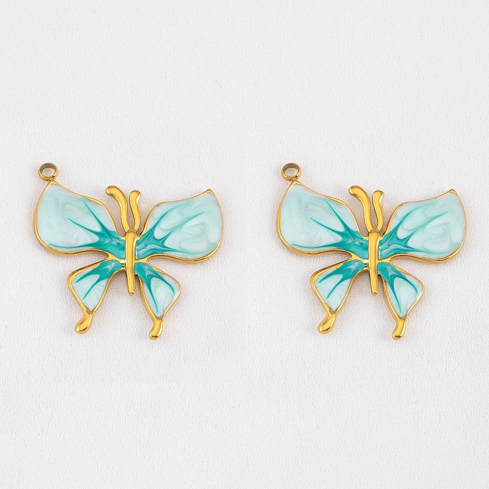 2pcs Stainless Steel Enamel Butterfly Pendants Crystal Bead Imitation Pearl Shell Heart Charm DIY Trendy Necklace Jewelry Making