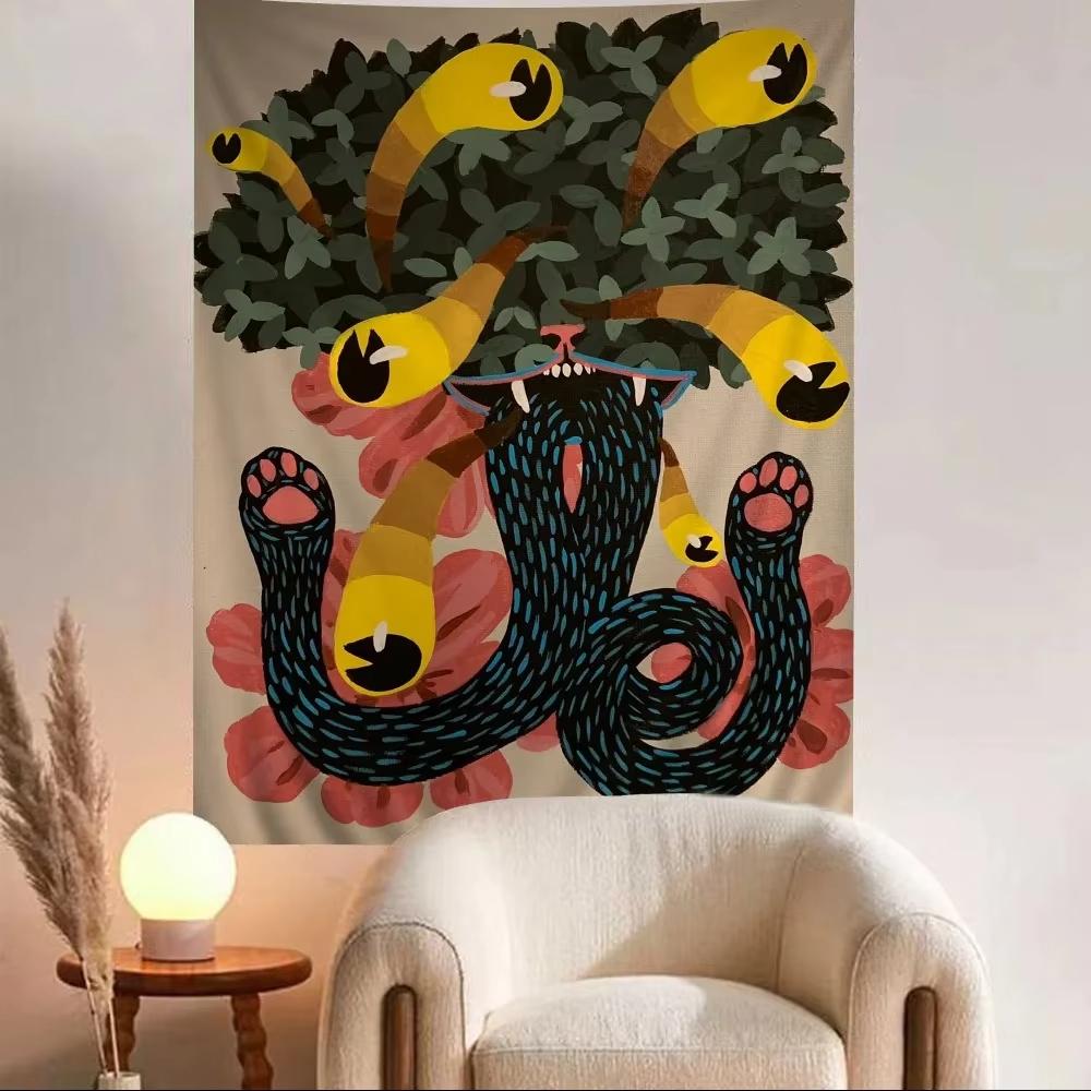 Creative Cat Cartoon Tapestry, Funny Wall Hanging For Living Room Decor, Cute Bedroom Office Wall Art Print