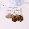 Leopard Print Leaf Tassel Earrings Set: Simple Card Packaging, Stud & Hollow Geometric Design for Women